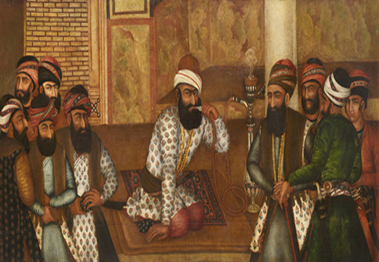صورة للشاه الفارسي "كريم خان" وهو يدخن الشيشة في البلاط الملكي بشيراز - عام 1755 